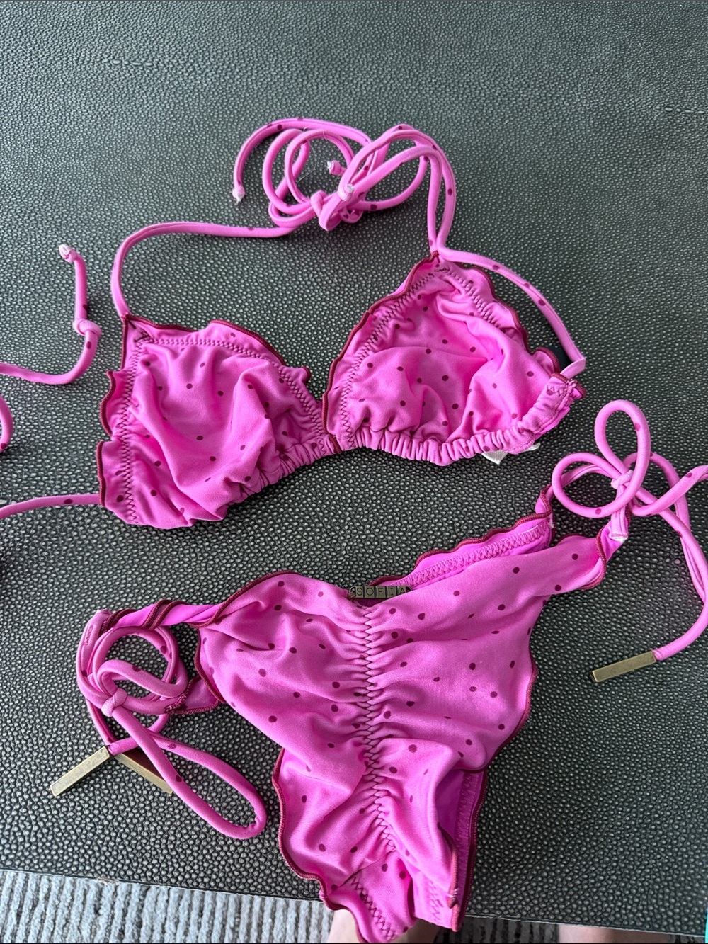 SOFIA by ViX Hot Pink Polka Dot Ruffle Bikini Set